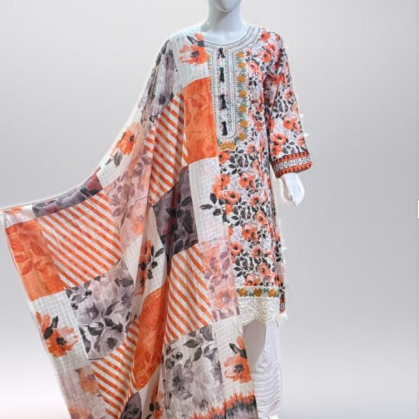 3 PC Schiffli Embroidered Lawn Suit (Pret)