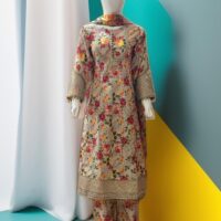 3 PC Sequin Embroidered Slub Lawn Frock (Pret) - Image 3