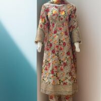 3 PC Sequin Embroidered Slub Lawn Frock (Pret) - Image 2