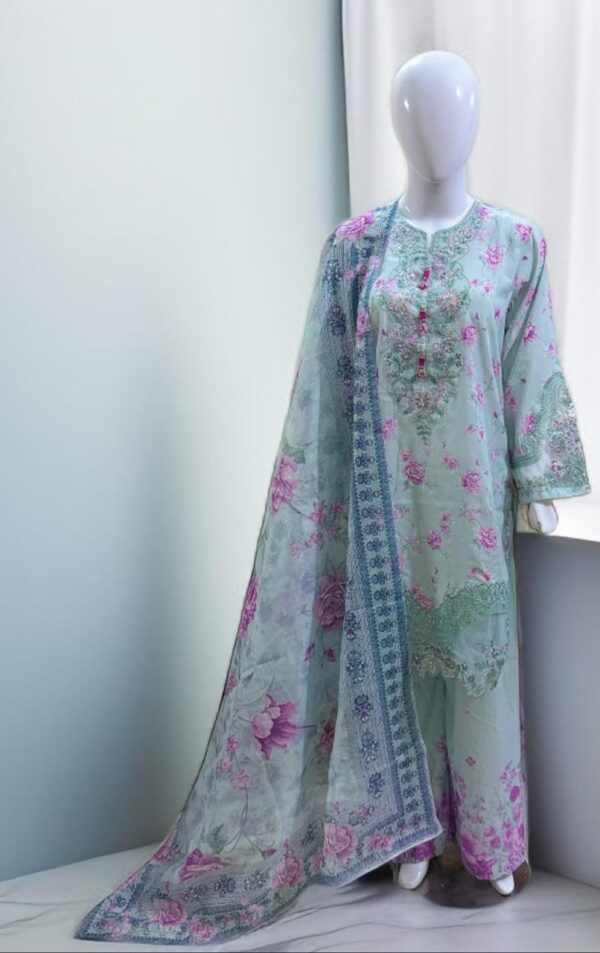 3 PC Sequin Embroidered Slub Lawn (Pret)
