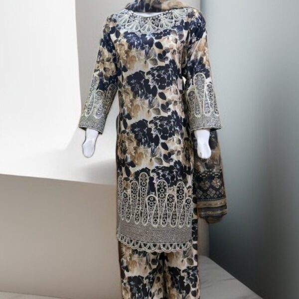 3 PC Boring Embroidered Slub Lawn (Pret)