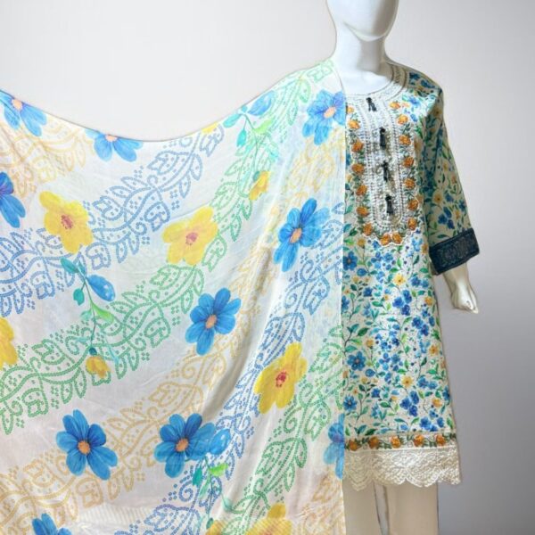 3 PC Schiffli Embroidered Lawn Suit (Pret)