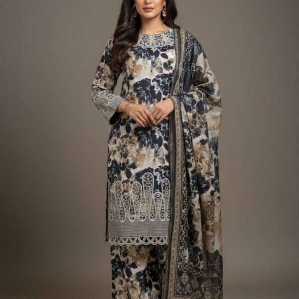 3 PC Boring Embroidered Slub Lawn (Pret)