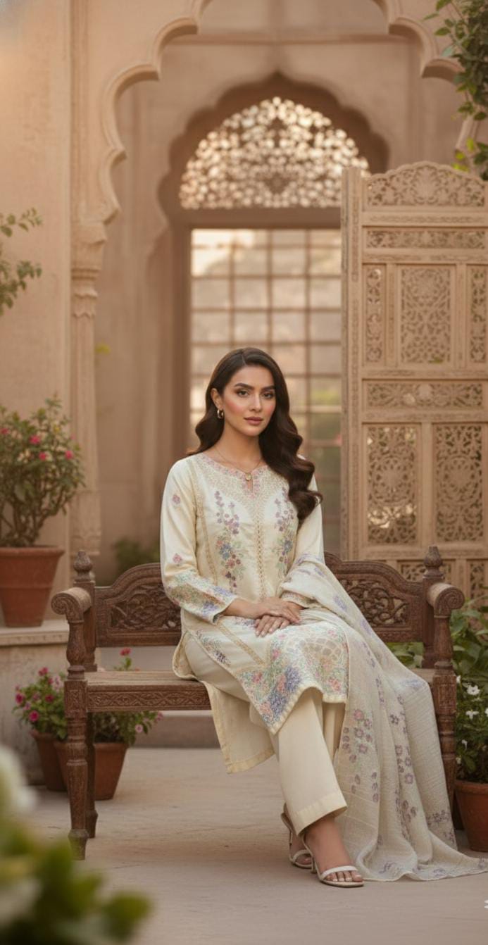 3 PC Embroidered Khadi (Pret)