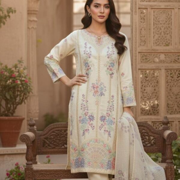 3 PC Embroidered Khadi (Pret)