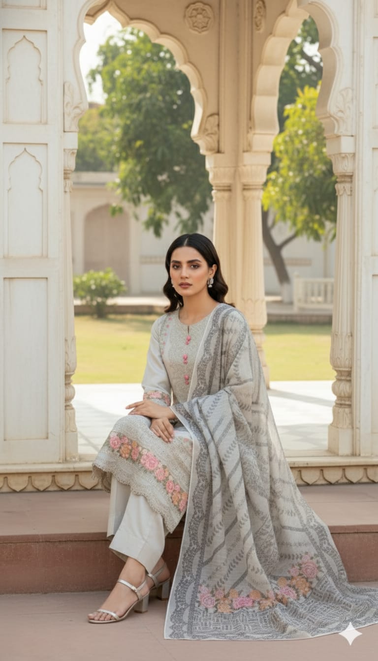 3 PC Embroidered Khadi (Pret)