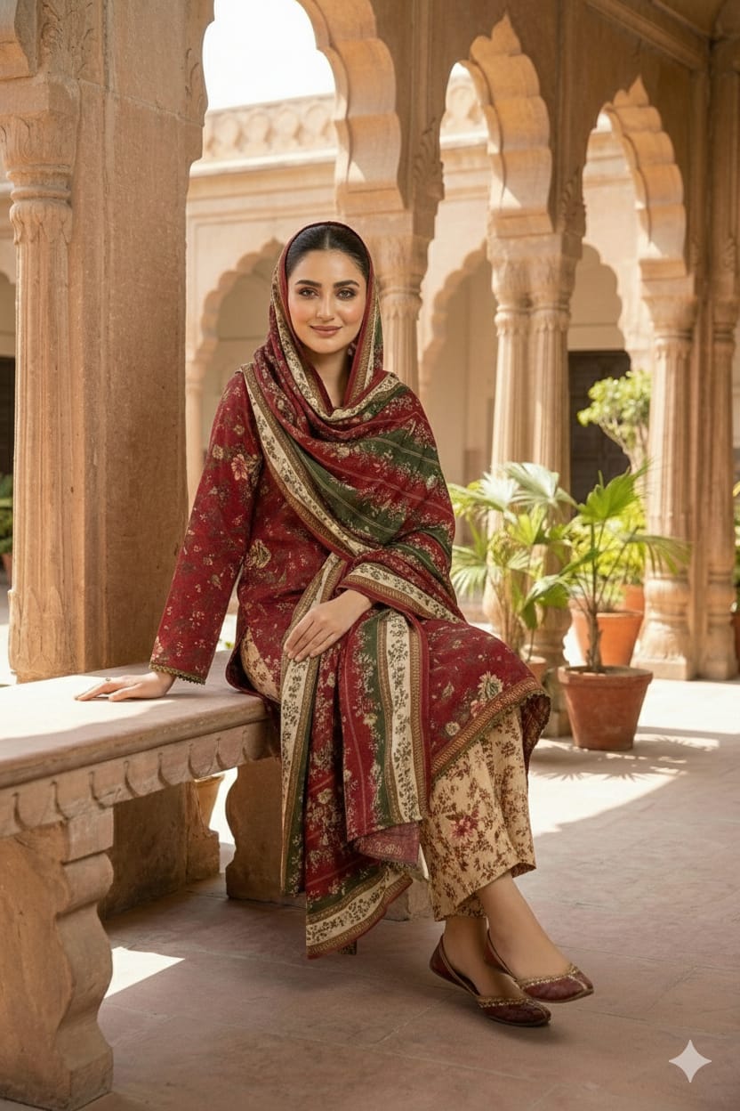 3 PC Printed Khaddar (Pret) - Image 5