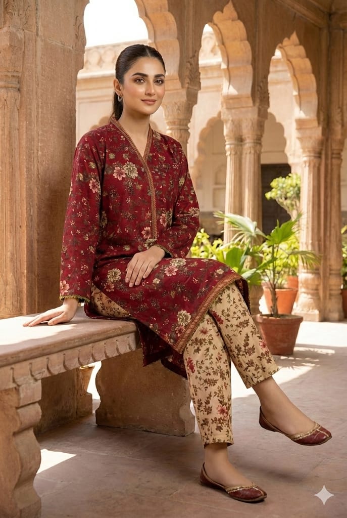 3 PC Printed Khaddar (Pret) - Image 3